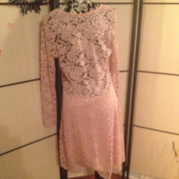 Pinup Style Baby Pink Lace & Mesh A-Line Dress - Picture 6 of 14